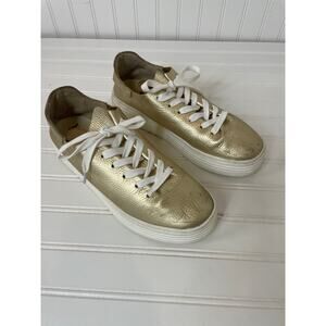 Sam Edelman Womens Pippy Lace up Sneaker Gold Smooth Leather Lace up Size 9.5